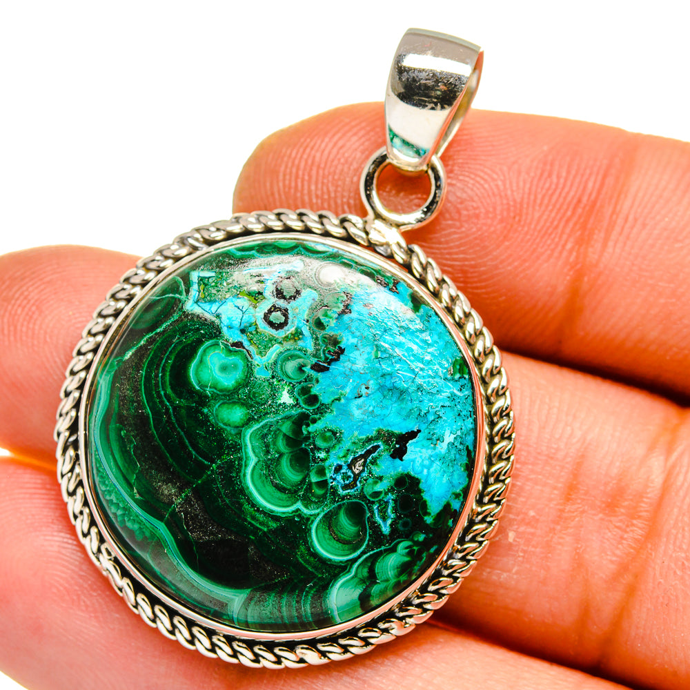Malachite In Chrysocolla Pendants handcrafted by Anasilvercos - PD15909