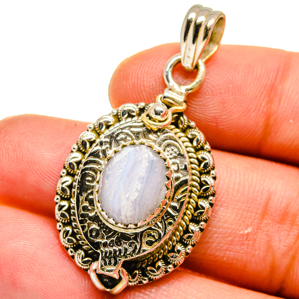 Blue Lace Agate Pendants handcrafted by Anasilvercos - PD16011