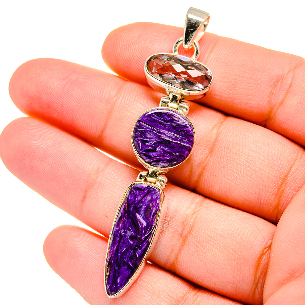 Charoite, Kunzite Pendants handcrafted by Anasilvercos - PD16401