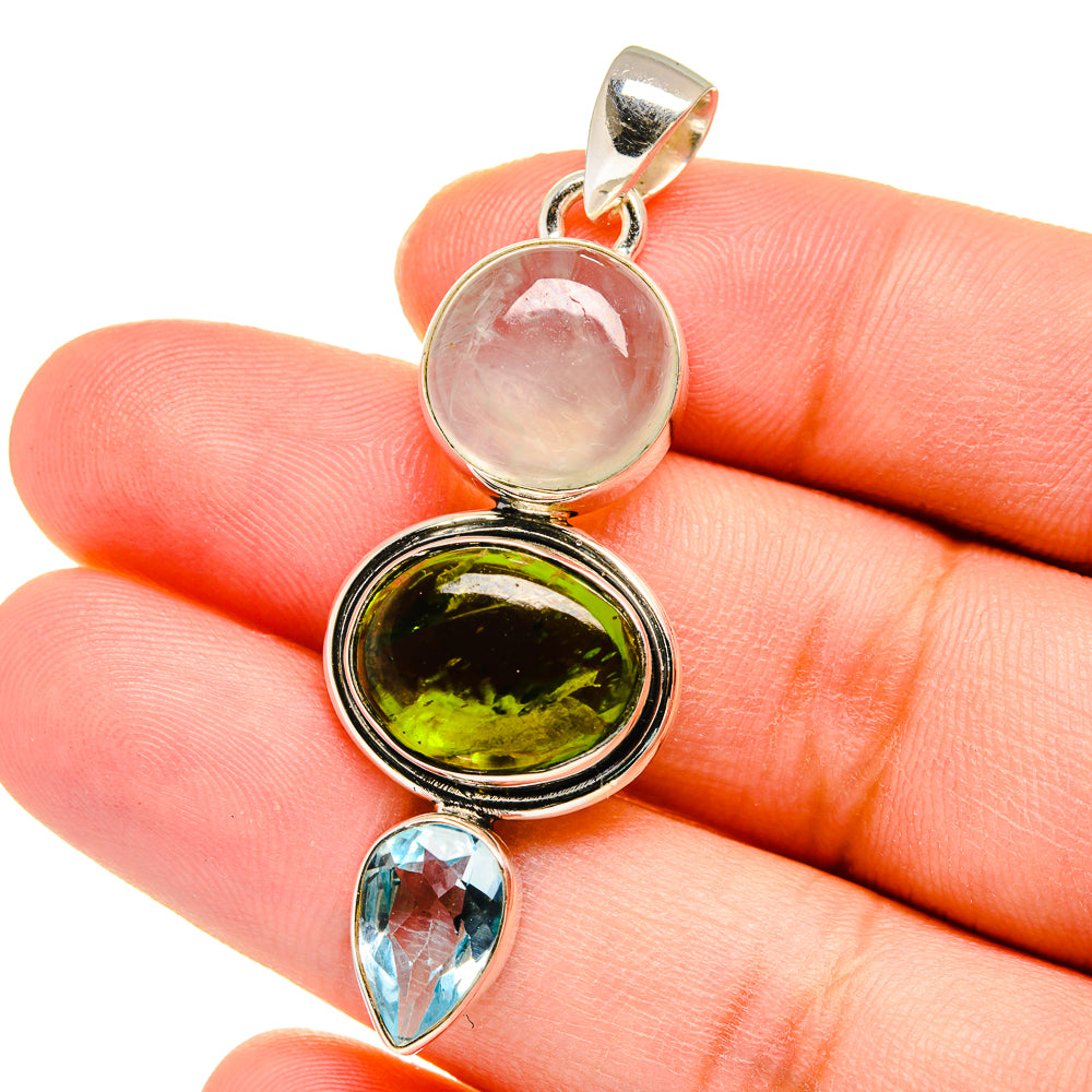 Peridot, Aqua Chalcedony, Blue Topaz Pendants handcrafted by Anasilvercos - PD16403