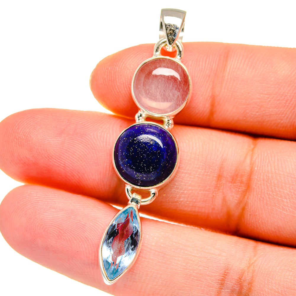 Lapis Lazuli, Blue Topaz, Rainbow Moonstone Pendants handcrafted by Anasilvercos - PD16439