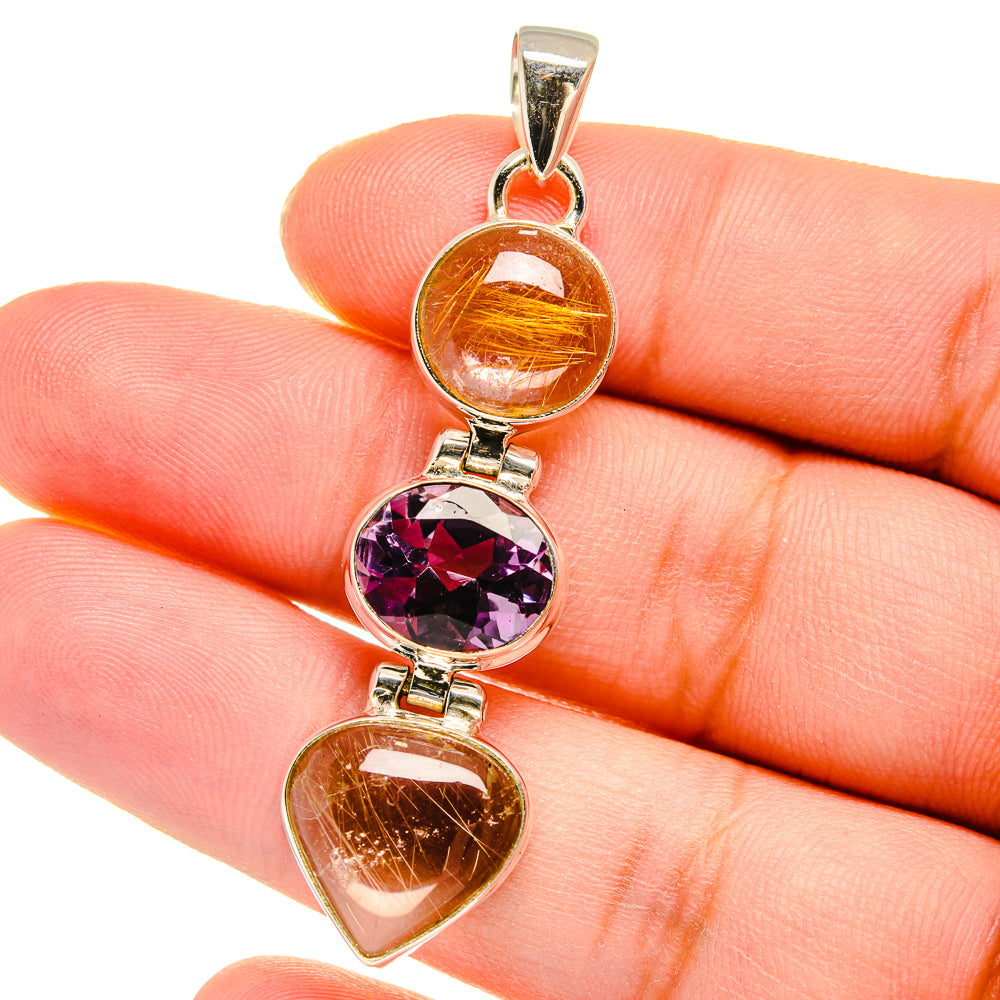 Rutilated Quartz, Amethyst Pendants handcrafted by Anasilvercos - PD16441