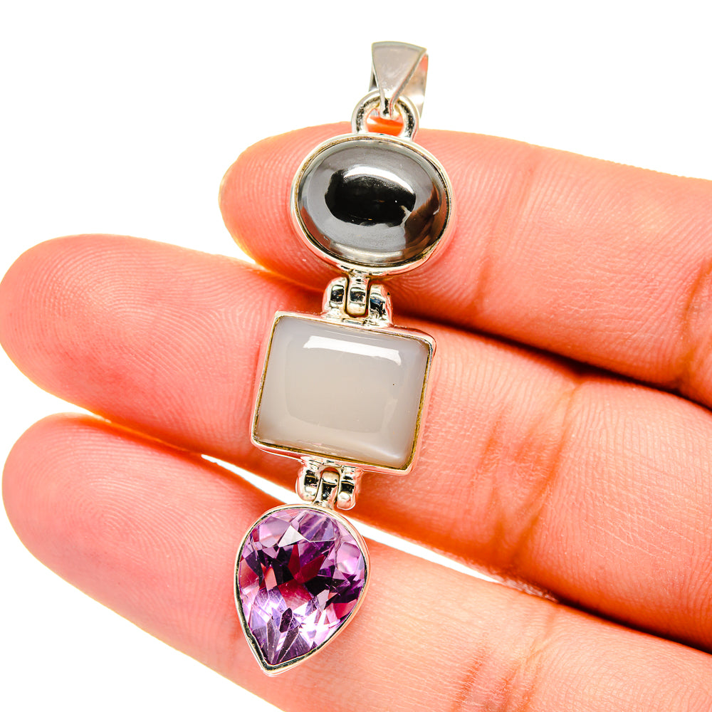 Moonstone, Hematite, Amethyst Pendants handcrafted by Anasilvercos - PD16444