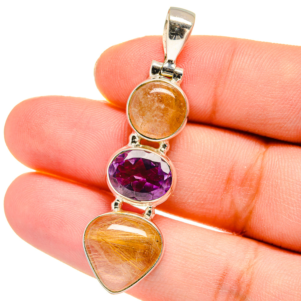 Rutilated Quartz, Amethyst Pendants handcrafted by Anasilvercos - PD16450