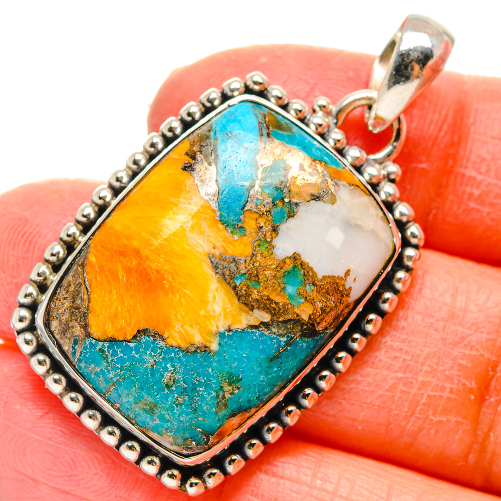 Blue Orange Copper Composite Turquoise Pendants handcrafted by Anasilvercos - PD17221