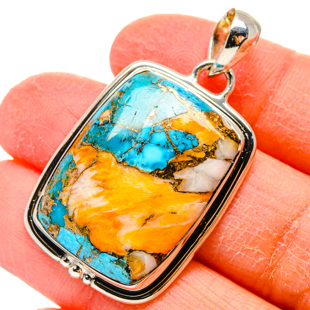 Blue Orange Copper Composite Turquoise Pendants handcrafted by Anasilvercos - PD17303