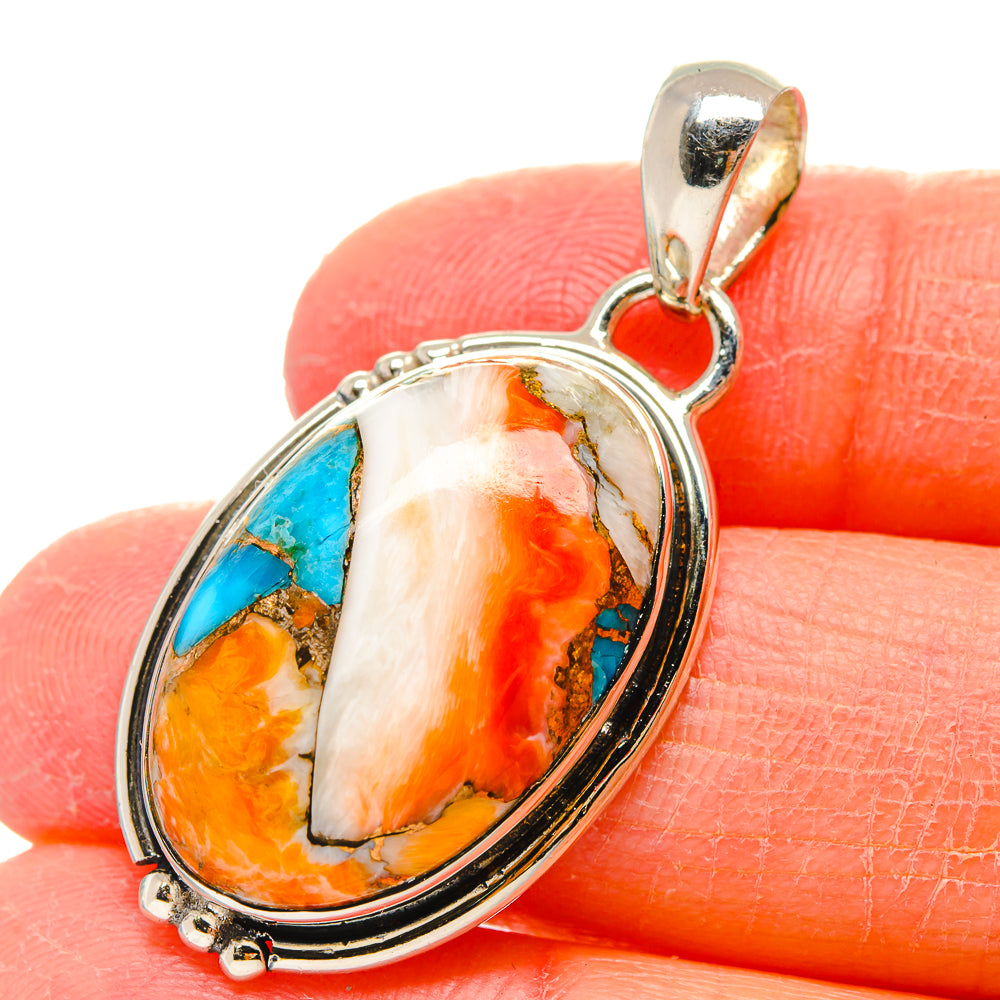 Orange Blue Copper Composite Turquoise Pendants handcrafted by Anasilvercos - PD17352