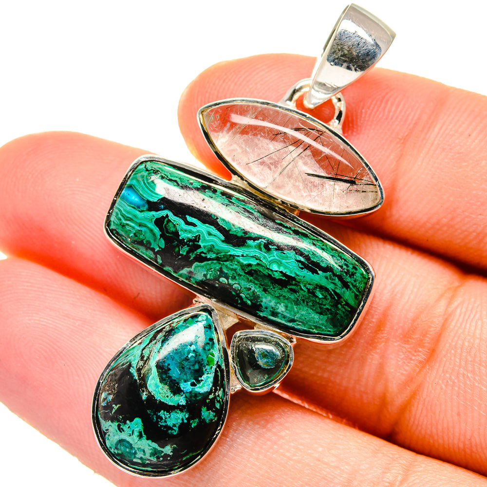 Malachite In Chrysocolla Pendants handcrafted by Anasilvercos - PD17440