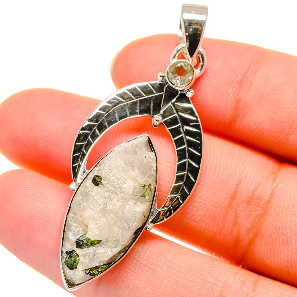 Green Tourmaline In Quartz Pendants handcrafted by Anasilvercos - PD17747