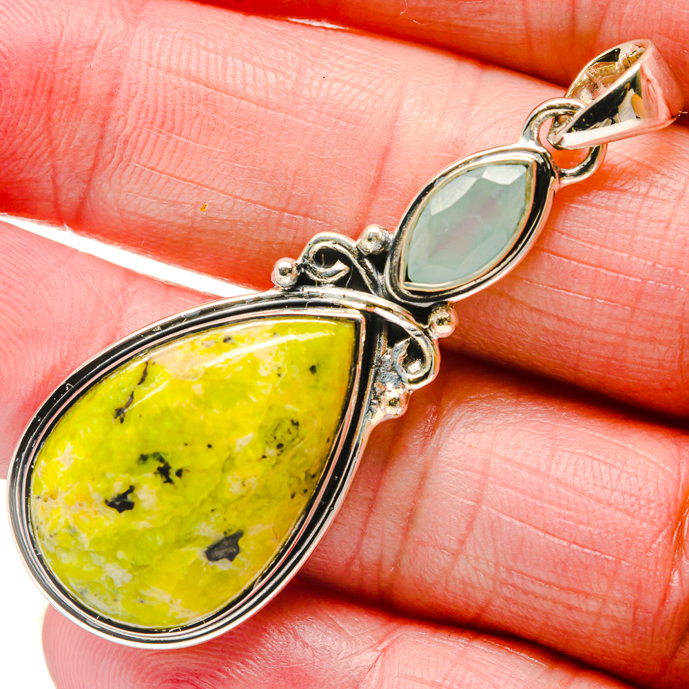 African Green Opal, Aqua Chalcedony Pendants handcrafted by Anasilvercos - PD18273