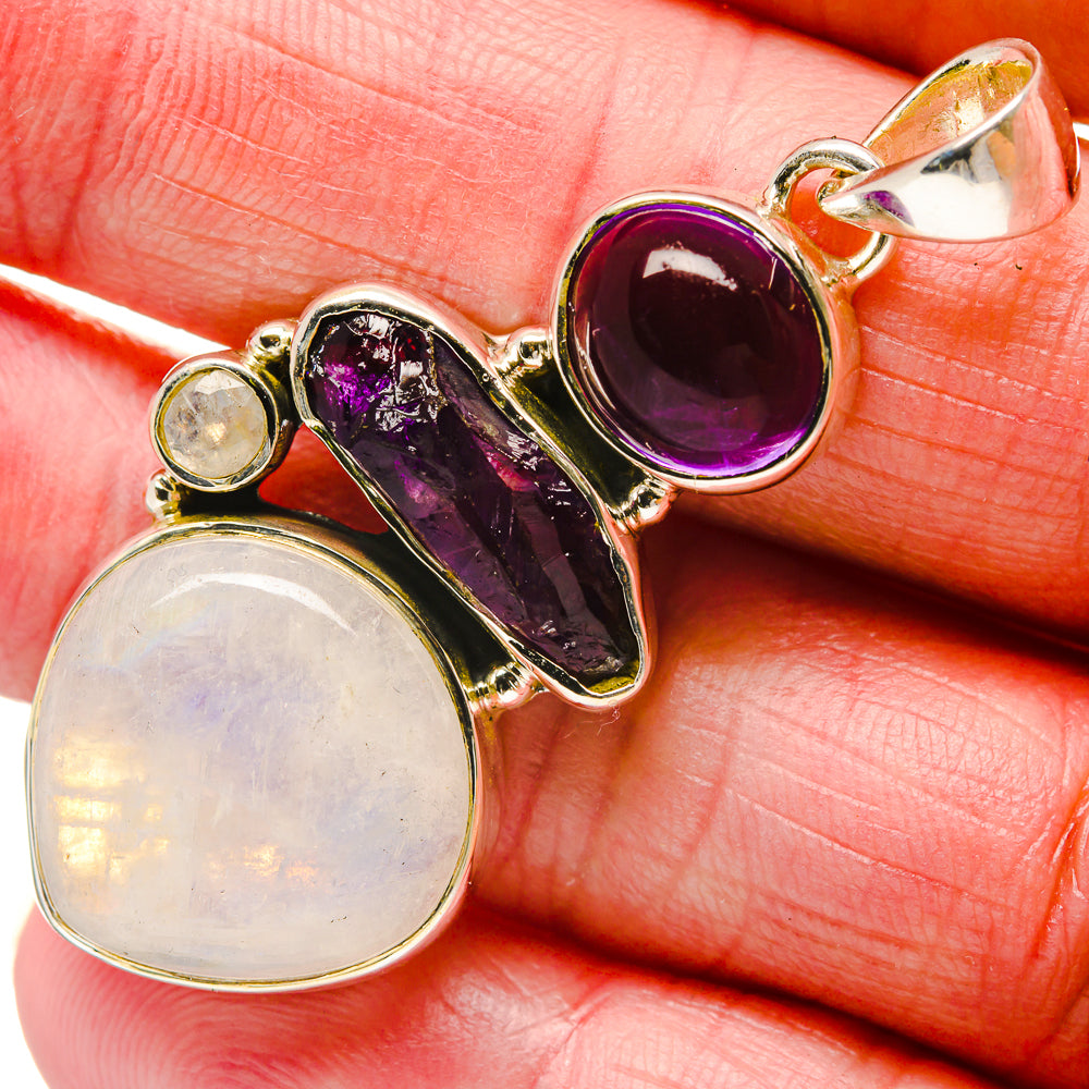 Rainbow Moonstone, Amethyst Pendants handcrafted by Anasilvercos - PD18279