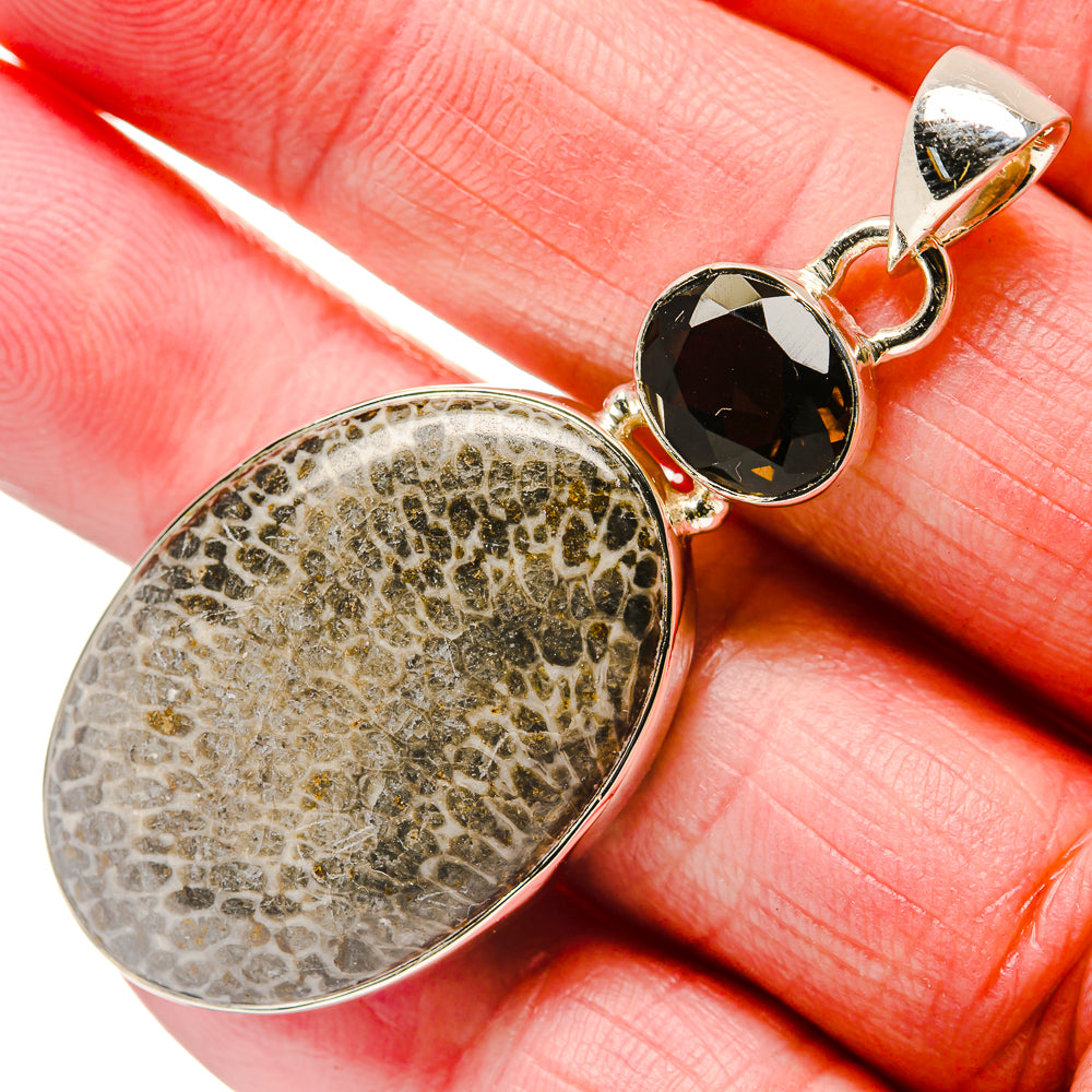 Stingray Coral, Smoky Quartz Pendants handcrafted by Anasilvercos - PD18281