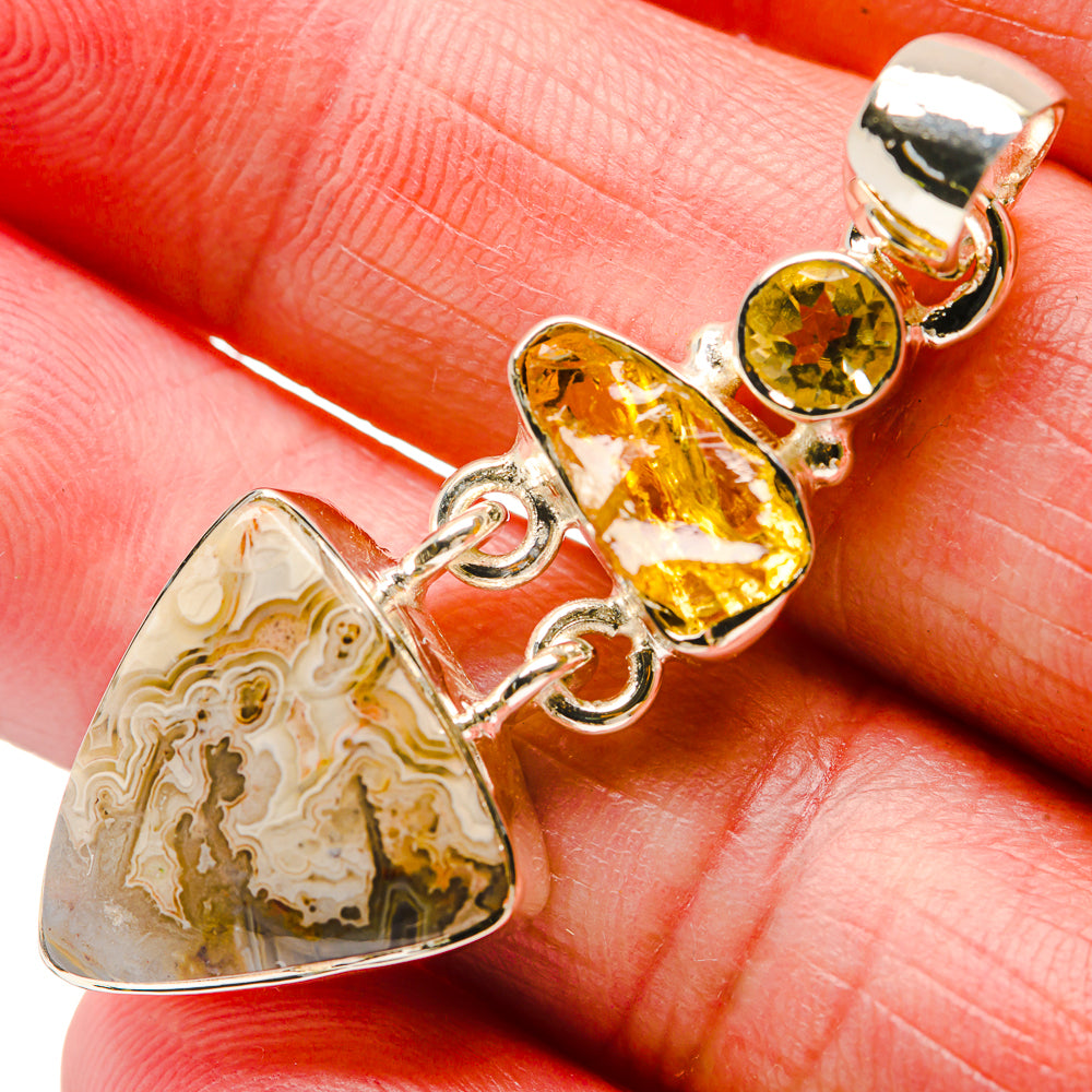 Laguna Lace Agate, Citrine Pendants handcrafted by Anasilvercos - PD18282