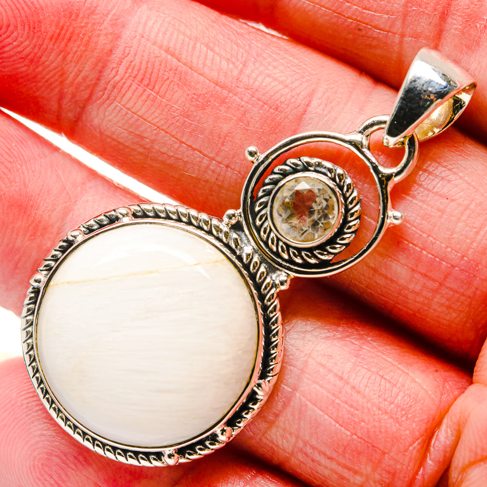 White Scolecite, White Quartz Pendants handcrafted by Anasilvercos - PD18284