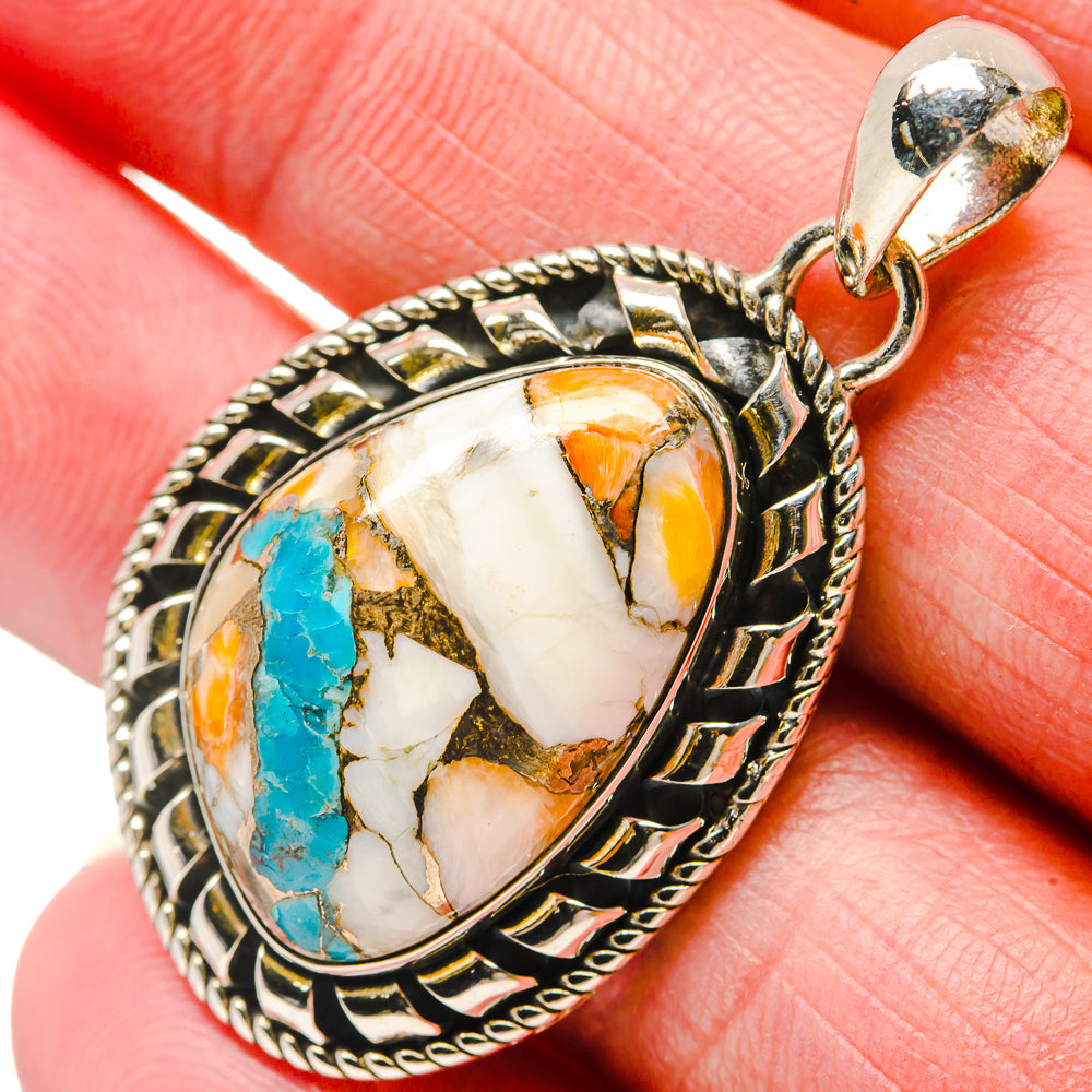 Blue Orange Copper Composite Turquoise Pendants handcrafted by Anasilvercos - PD18285