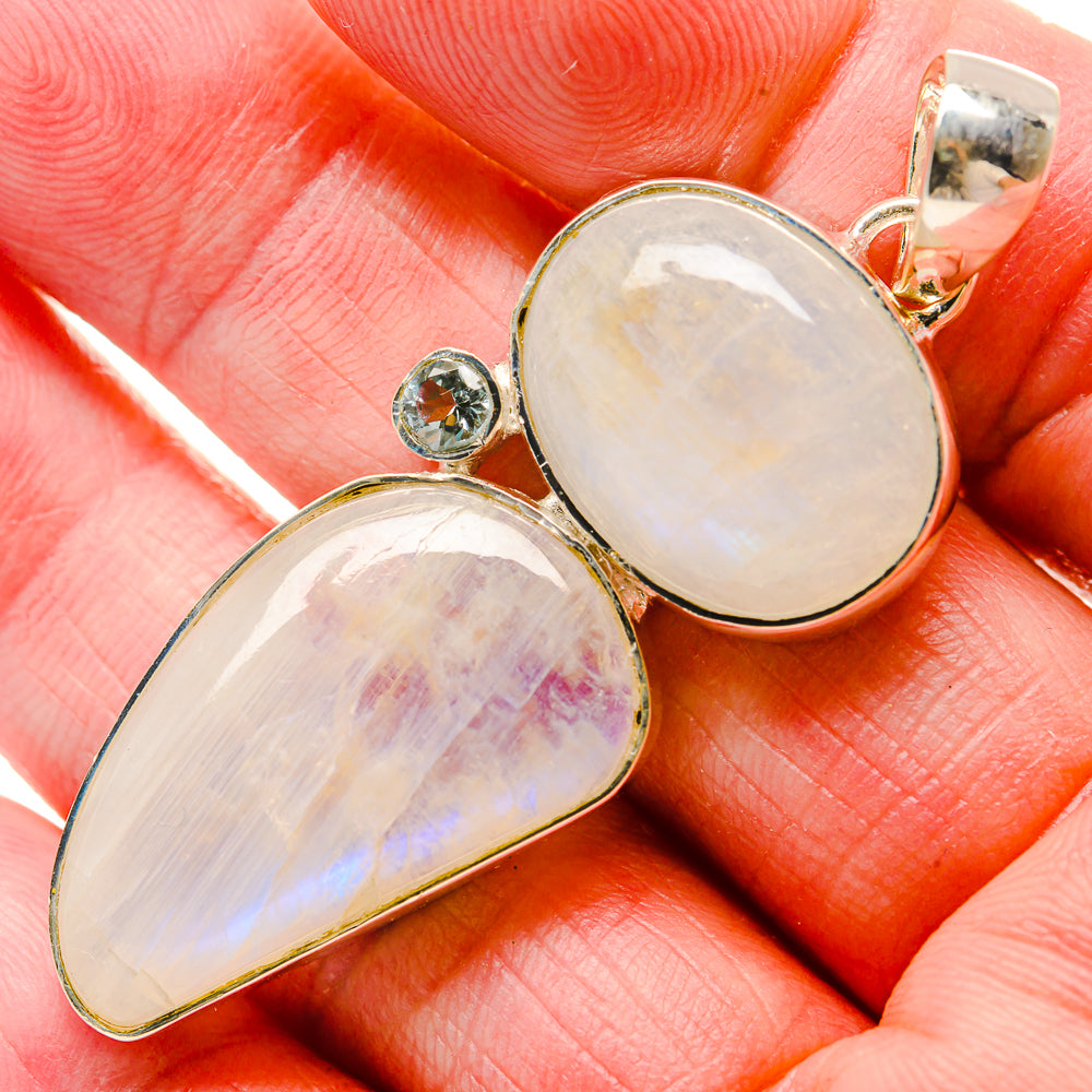 Rainbow Moonstone, Blue Topaz Pendants handcrafted by Anasilvercos - PD18303