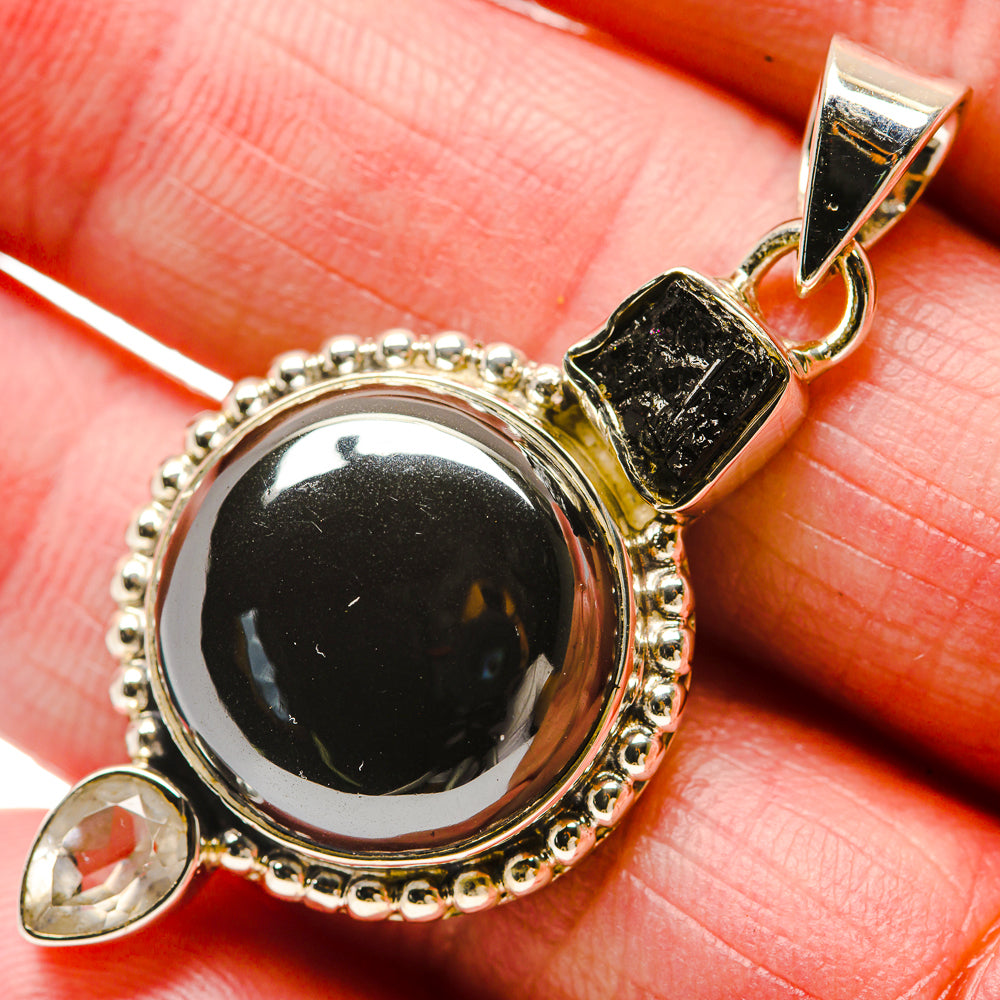 Hematite, Black Tourmaline, White Quartz Pendants handcrafted by Anasilvercos - PD18314