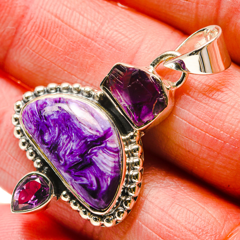 Charoite, Amethyst Pendants handcrafted by Anasilvercos - PD18318