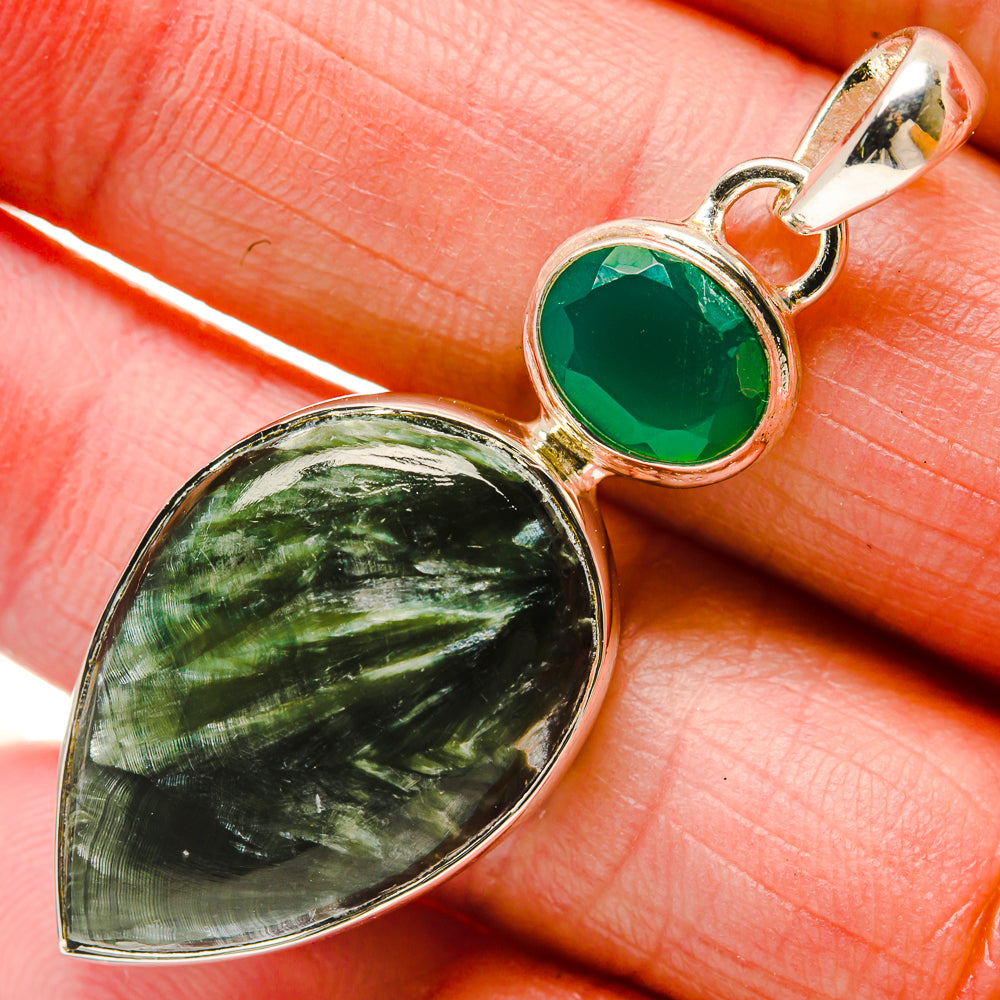 Seraphinite, Green Onyx Pendants handcrafted by Anasilvercos - PD18326