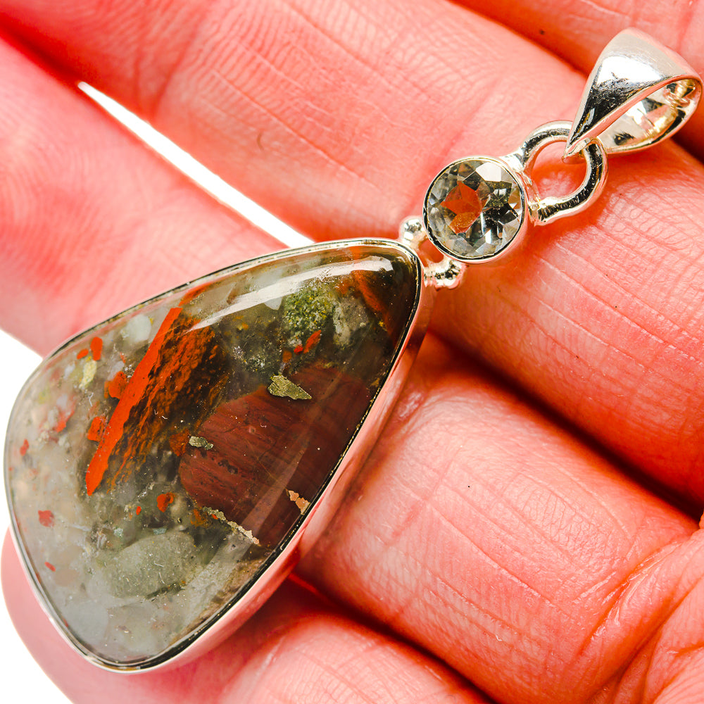 Bloodstone, Blue Topaz Pendants handcrafted by Anasilvercos - PD18327