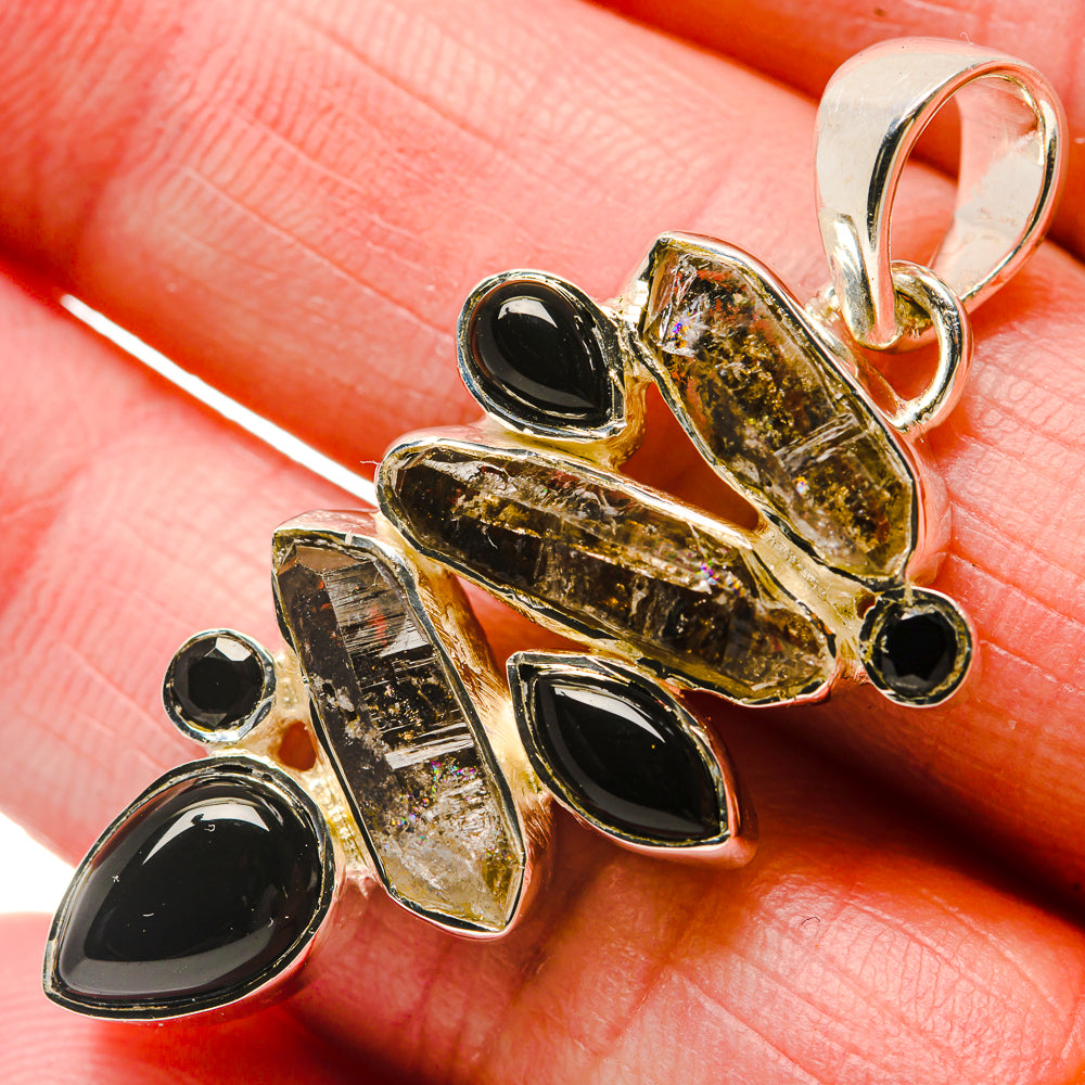Herkimer Diamond, Black Onyx Pendants handcrafted by Anasilvercos - PD18353