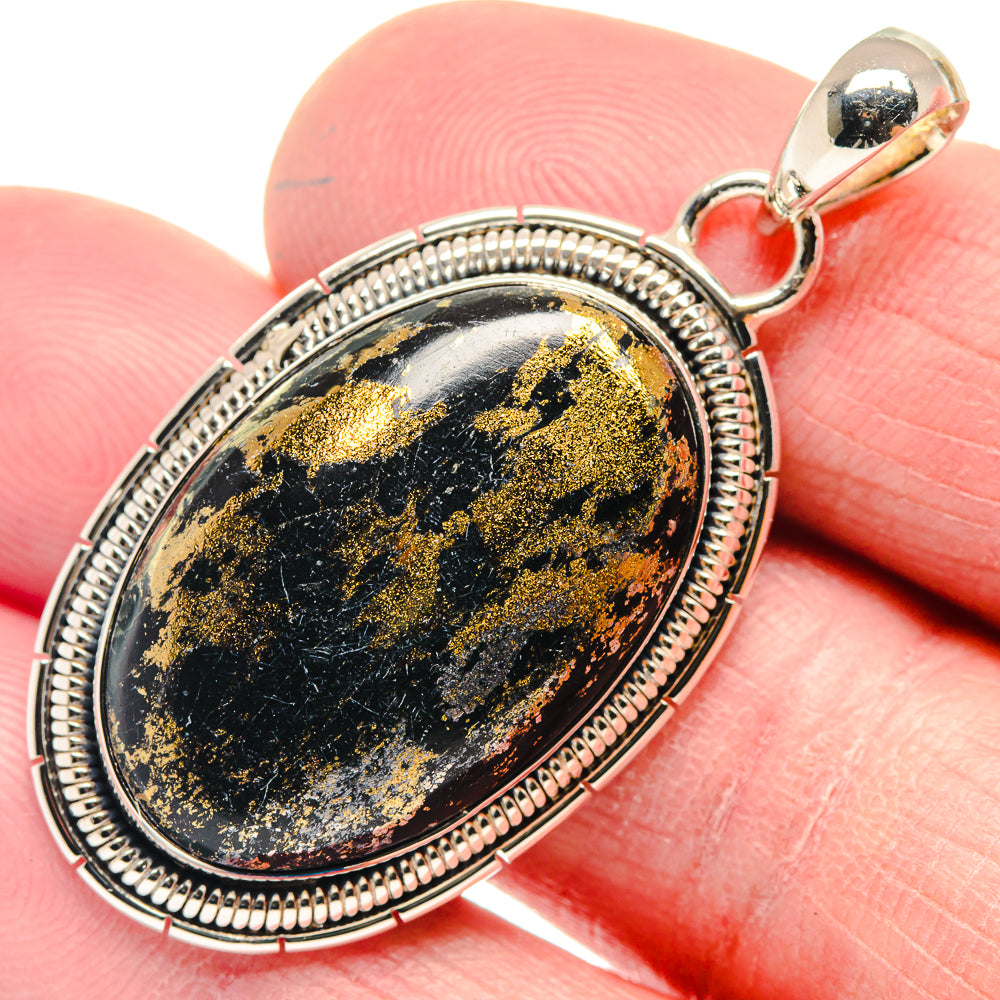 Pyrite In Black Onyx Pendants handcrafted by Anasilvercos - PD18570