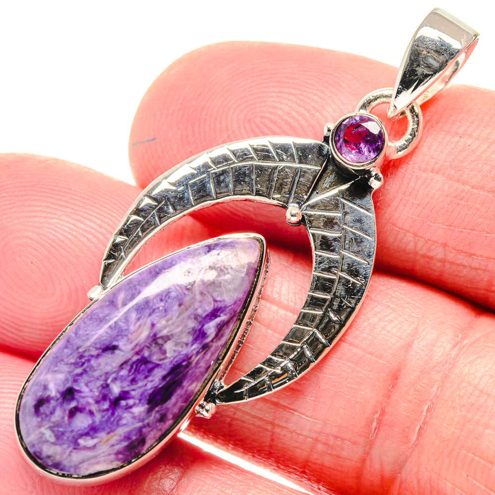 Charoite, Amethyst Pendants handcrafted by Anasilvercos - PD18613