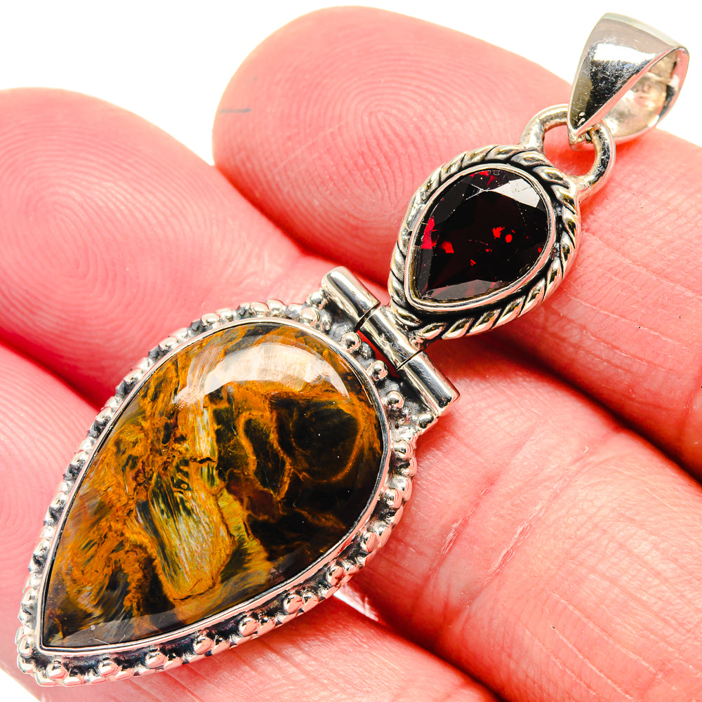 Golden Pietersite, Garnet Pendants handcrafted by Anasilvercos - PD18621