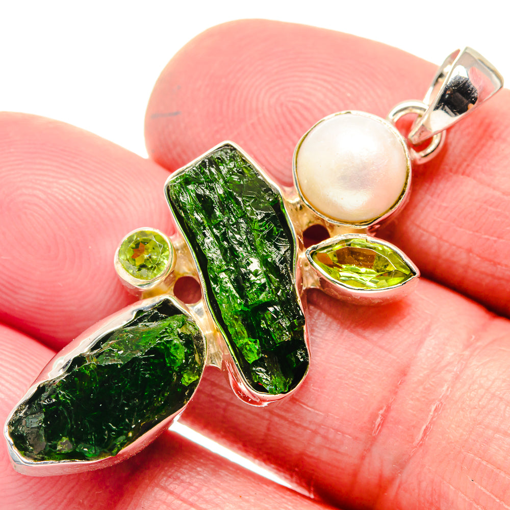 Chrome Diopside, Peridot, Cultured Pearl Pendants handcrafted by Anasilvercos - PD18633