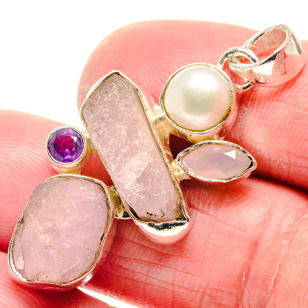 Rose Quartz, Amethyst, Cultured Pearl Pendants handcrafted by Anasilvercos - PD18644