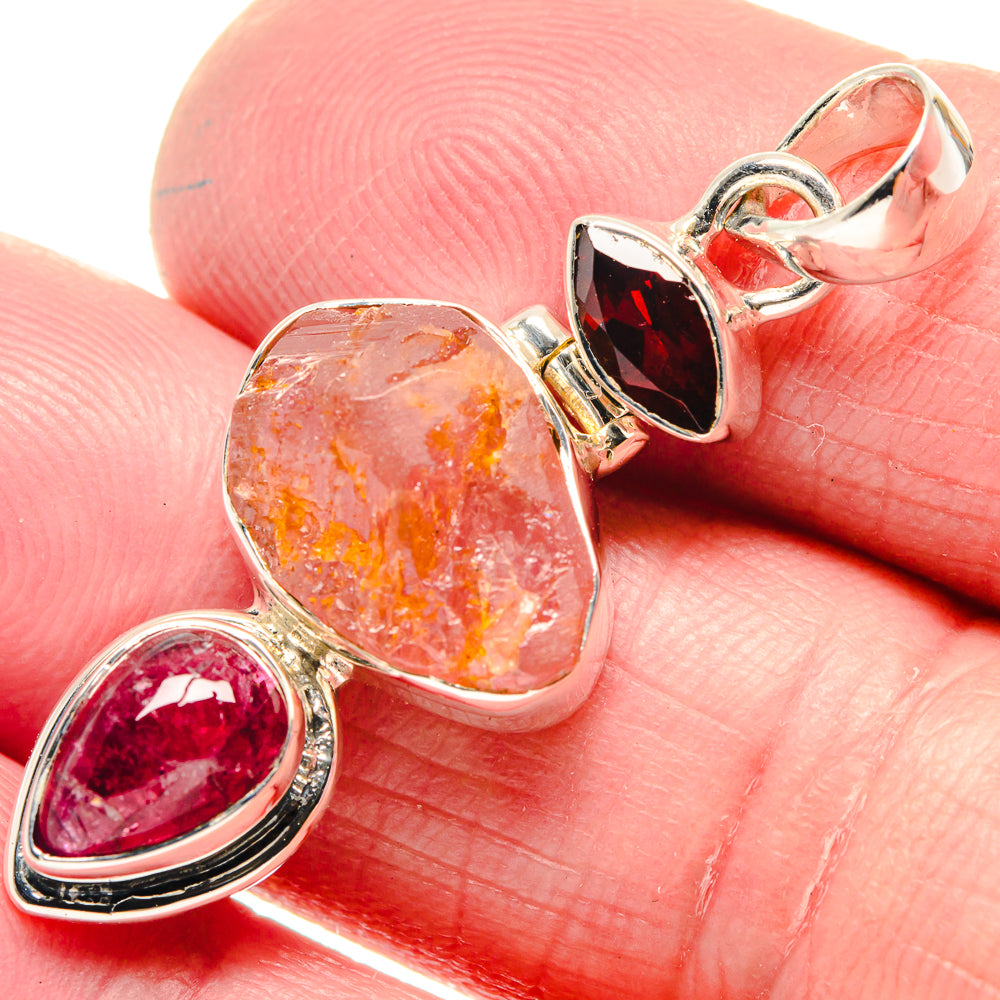 Rose Quartz, Pink Tourmaline, Garnet Pendants handcrafted by Anasilvercos - PD18655