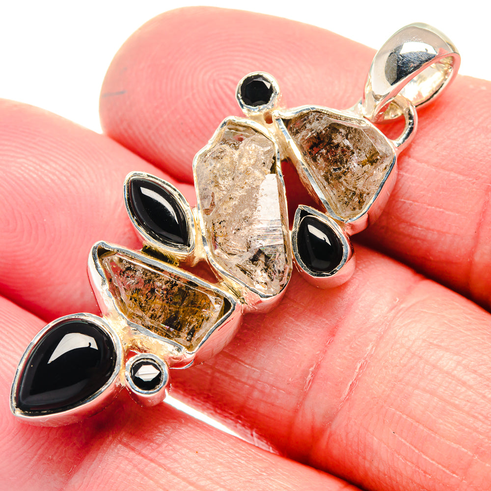 Herkimer Diamond, Black Onyx Pendants handcrafted by Anasilvercos - PD18656
