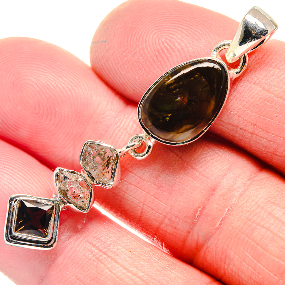 Mexican Fire Agate, Smoky Quartz, Herkimer Diamond Pendants handcrafted by Anasilvercos - PD18659