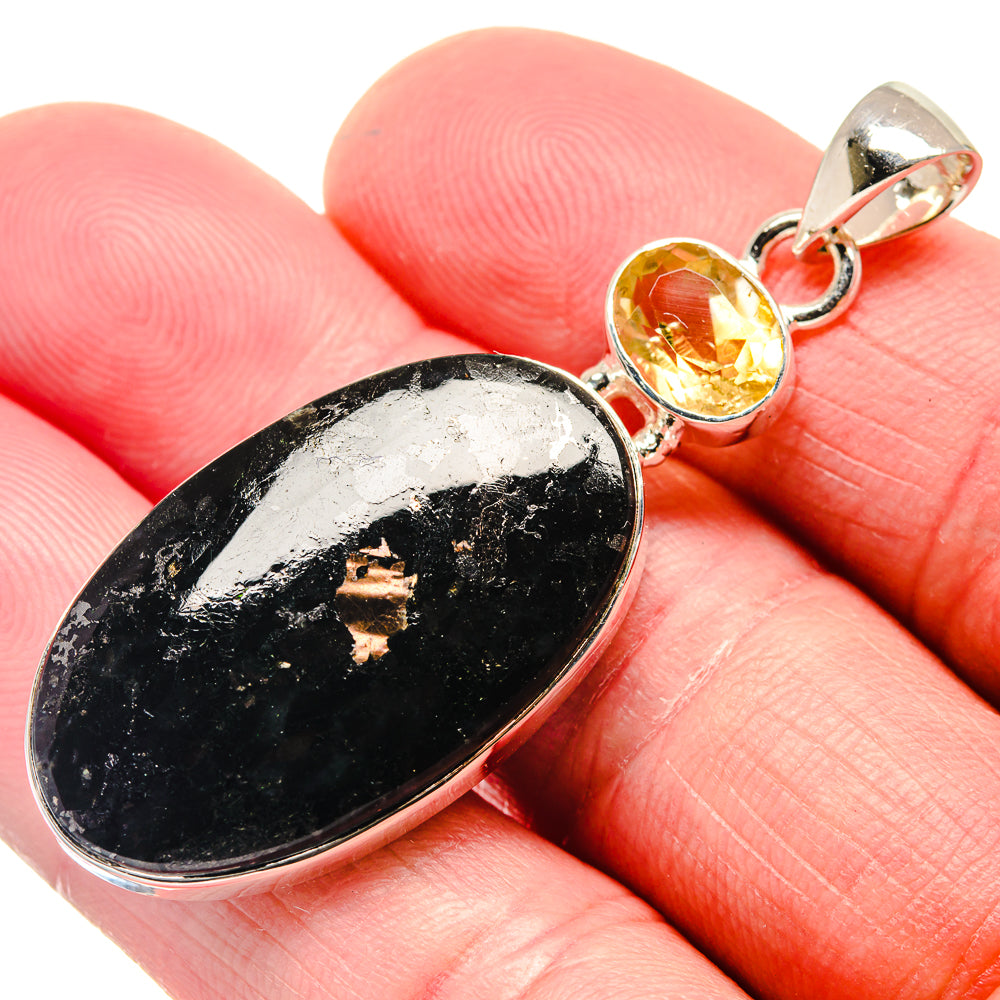 Black Agate, Citrine Pendants handcrafted by Anasilvercos - PD18694