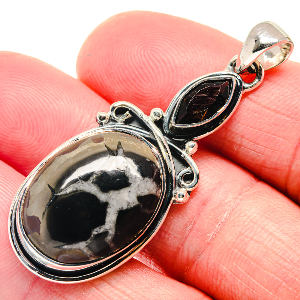 Septarian Geode, Smoky Quartz Pendants handcrafted by Anasilvercos - PD18699