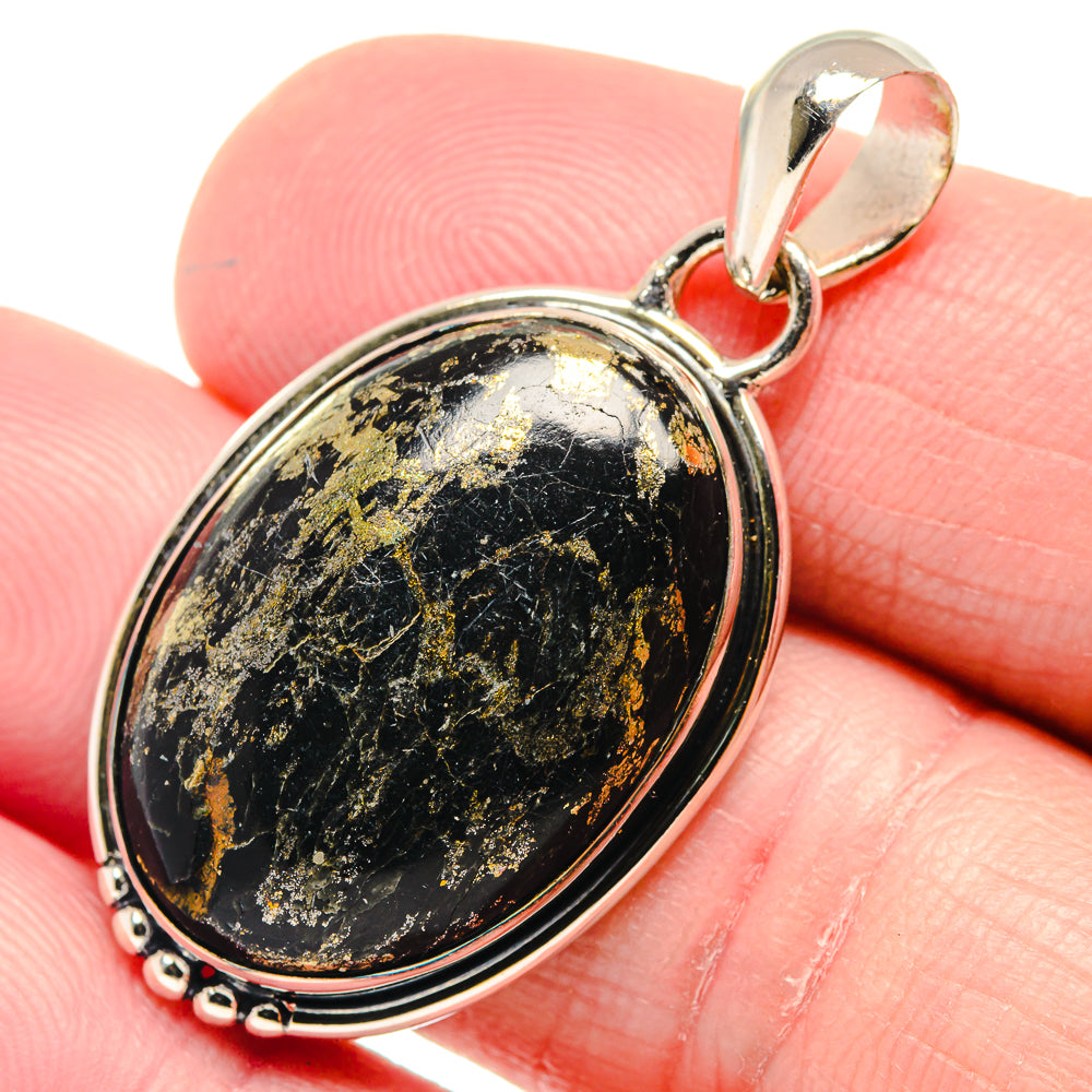 Pyrite In Black Onyx Pendants handcrafted by Anasilvercos - PD18742