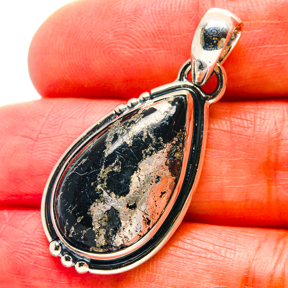 Pyrite In Black Onyx Pendants handcrafted by Anasilvercos - PD19007