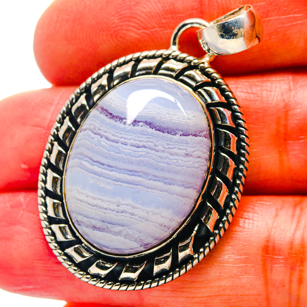Blue Lace Agate Pendants handcrafted by Anasilvercos - PD19010