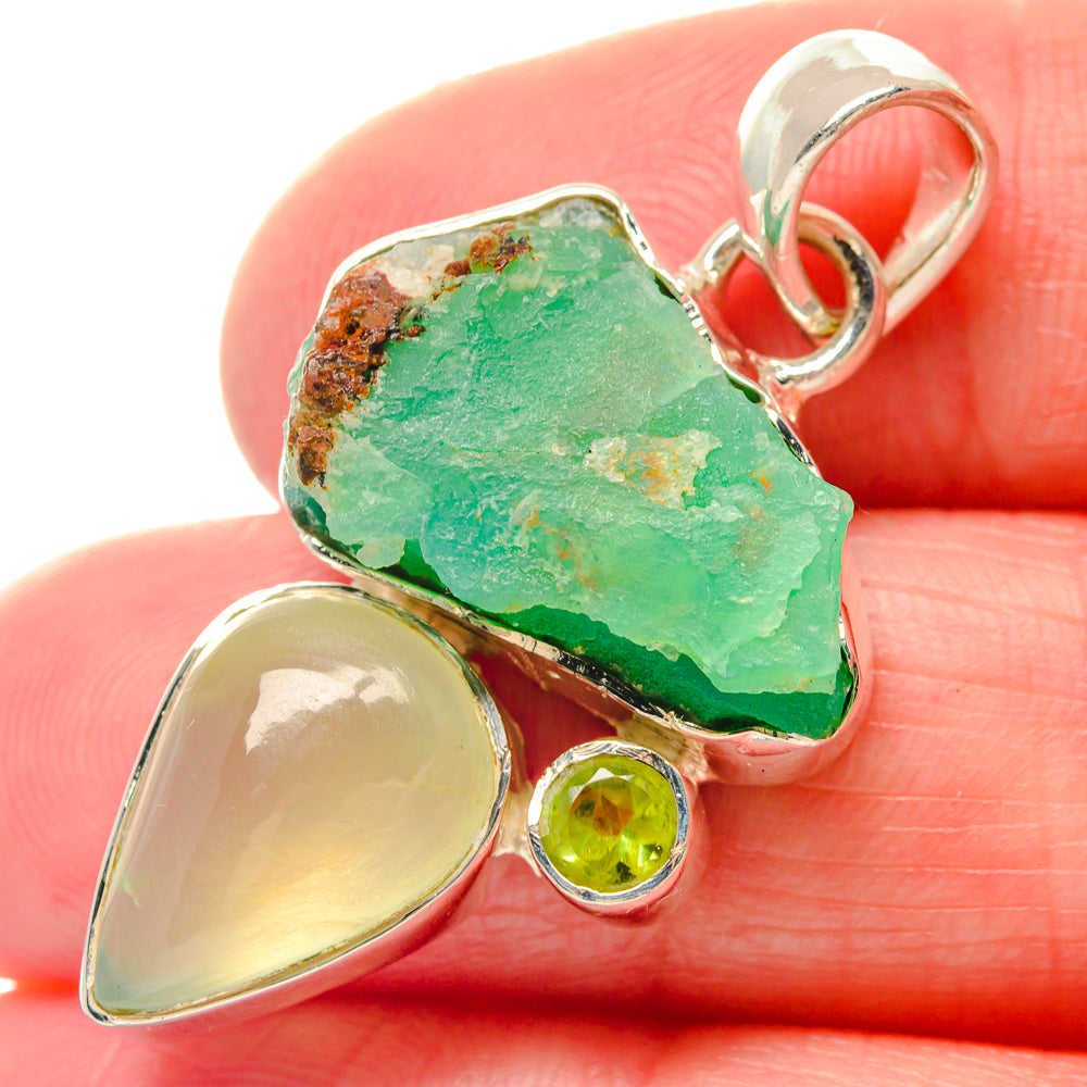 Tibetan Turquoise, Green Amethyst, Prehnite, Peridot Pendants handcrafted by Anasilvercos - PD19619