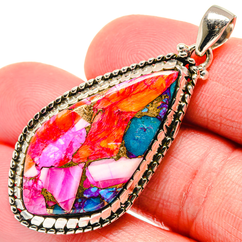 Kingman Pink Dahlia Turquoise Pendants handcrafted by Anasilvercos - PD19854