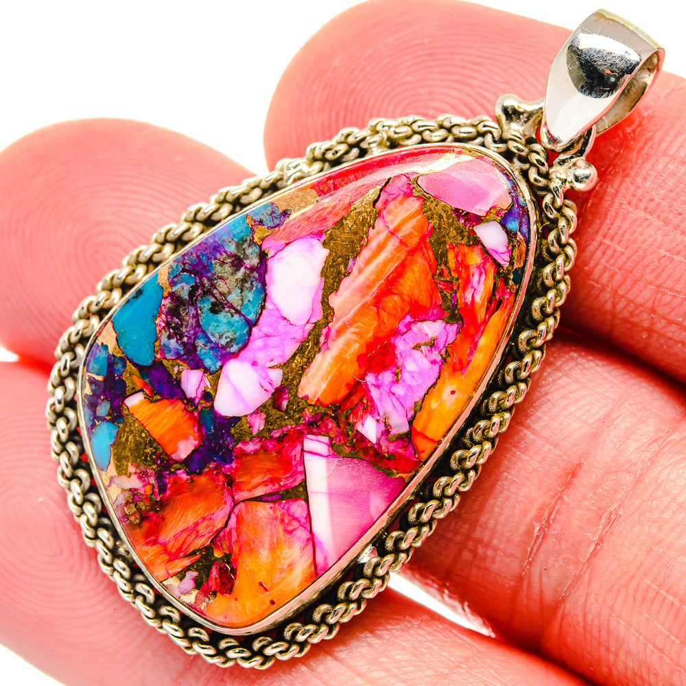Kingman Pink Dahlia Turquoise Pendants handcrafted by Anasilvercos - PD19855