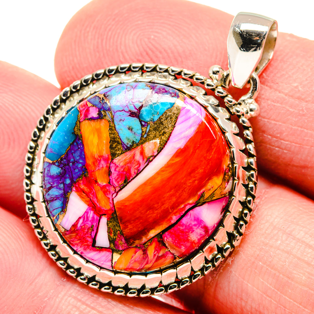 Kingman Pink Dahlia Turquoise Pendants handcrafted by Anasilvercos - PD19881
