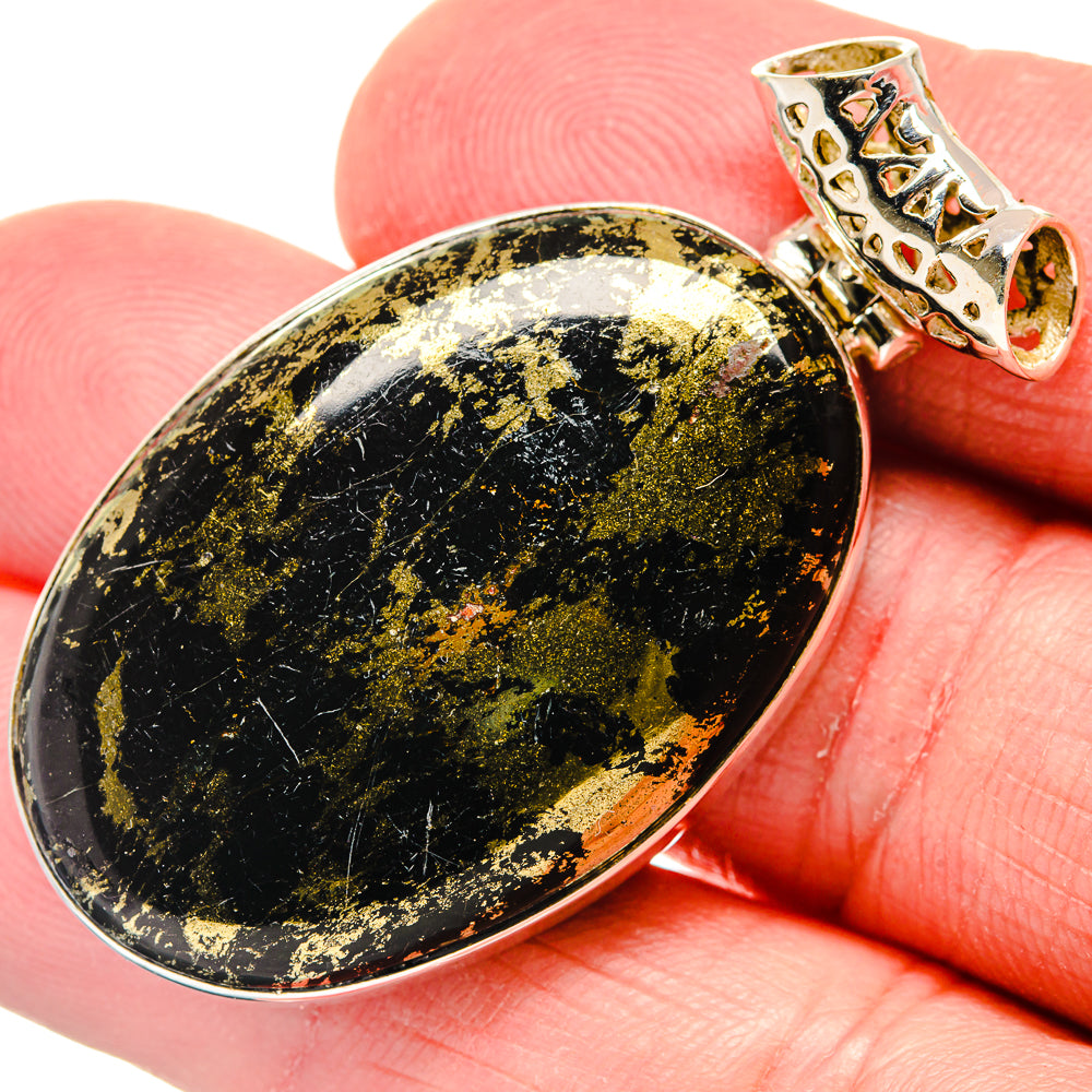Pyrite In Black Onyx Pendants handcrafted by Anasilvercos - PD19919