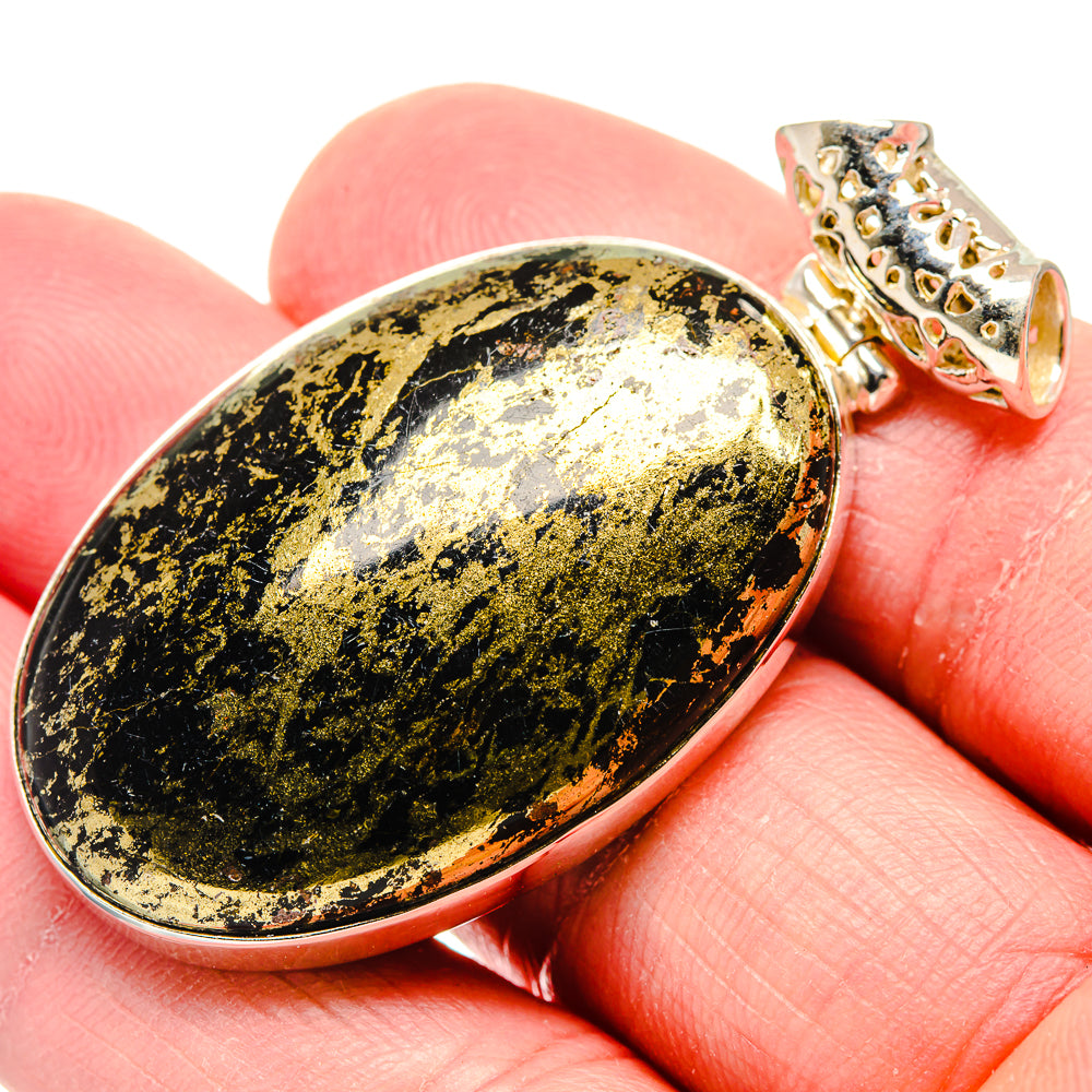 Pyrite In Black Onyx Pendants handcrafted by Anasilvercos - PD19922