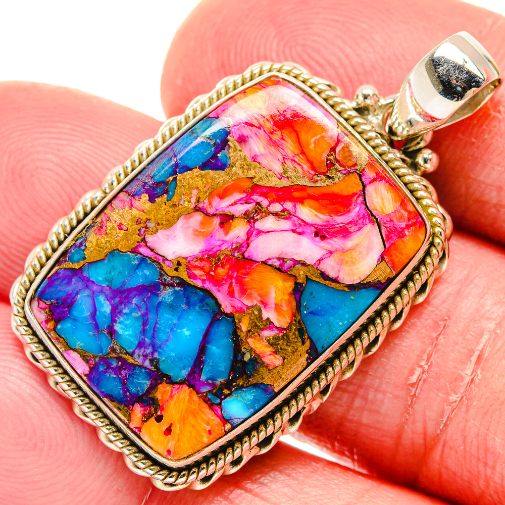 Kingman Pink Dahlia Turquoise Pendants handcrafted by Anasilvercos - PD20005