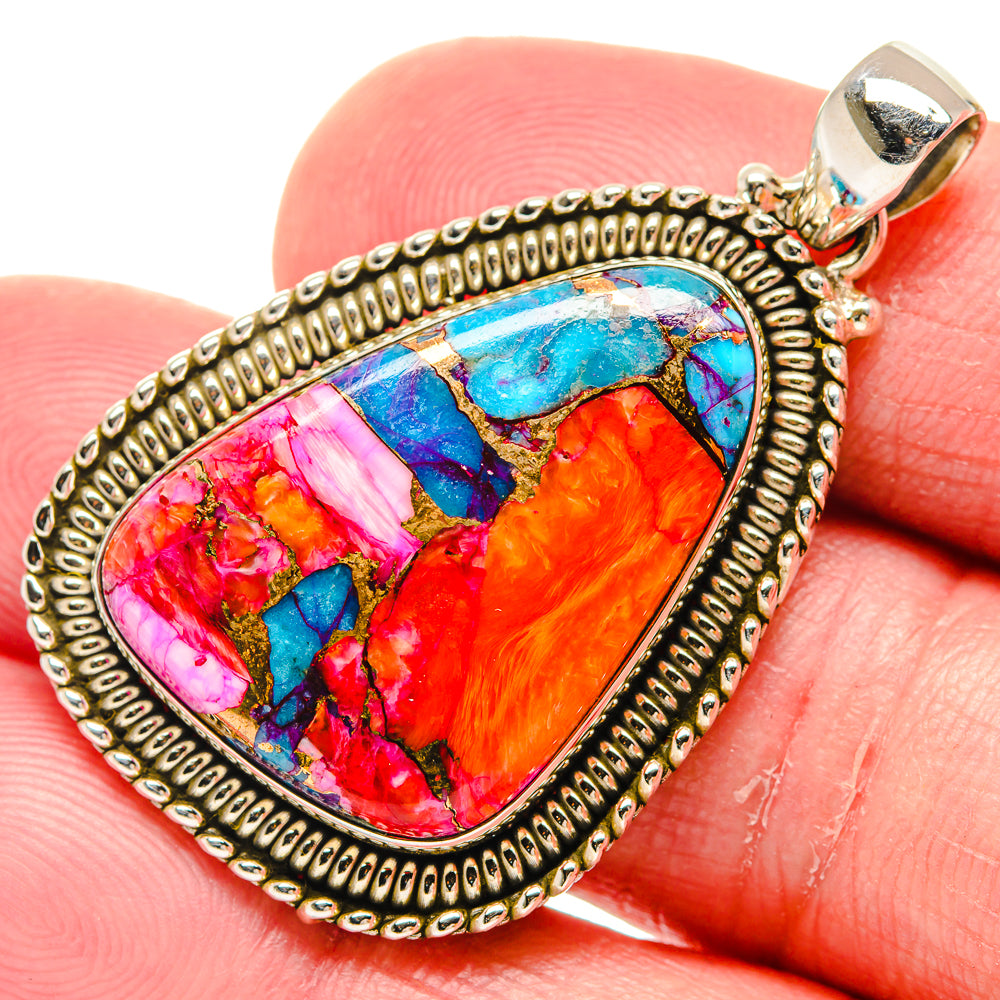 Kingman Pink Dahlia Turquoise Pendants handcrafted by Anasilvercos - PD20235