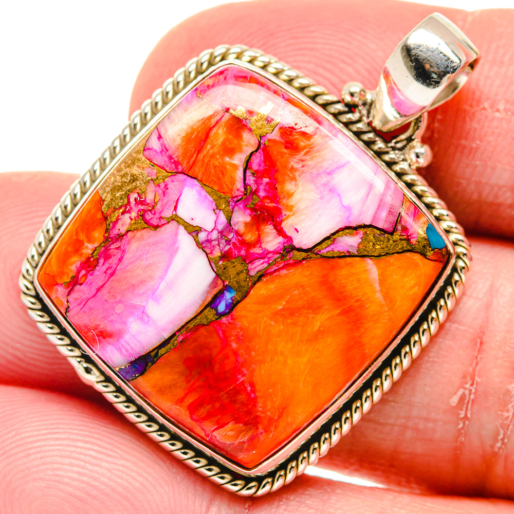 Kingman Pink Dahlia Turquoise Pendants handcrafted by Anasilvercos - PD20263