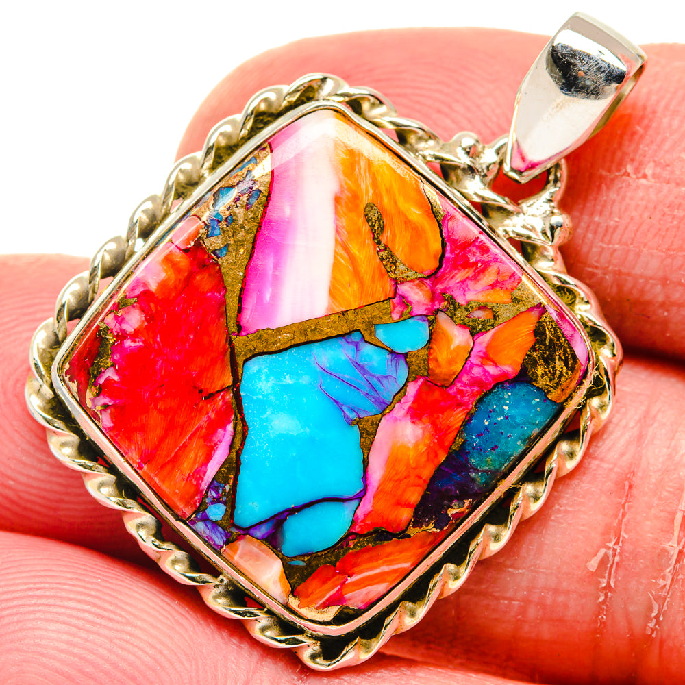 Kingman Pink Dahlia Turquoise Pendants handcrafted by Anasilvercos - PD20275