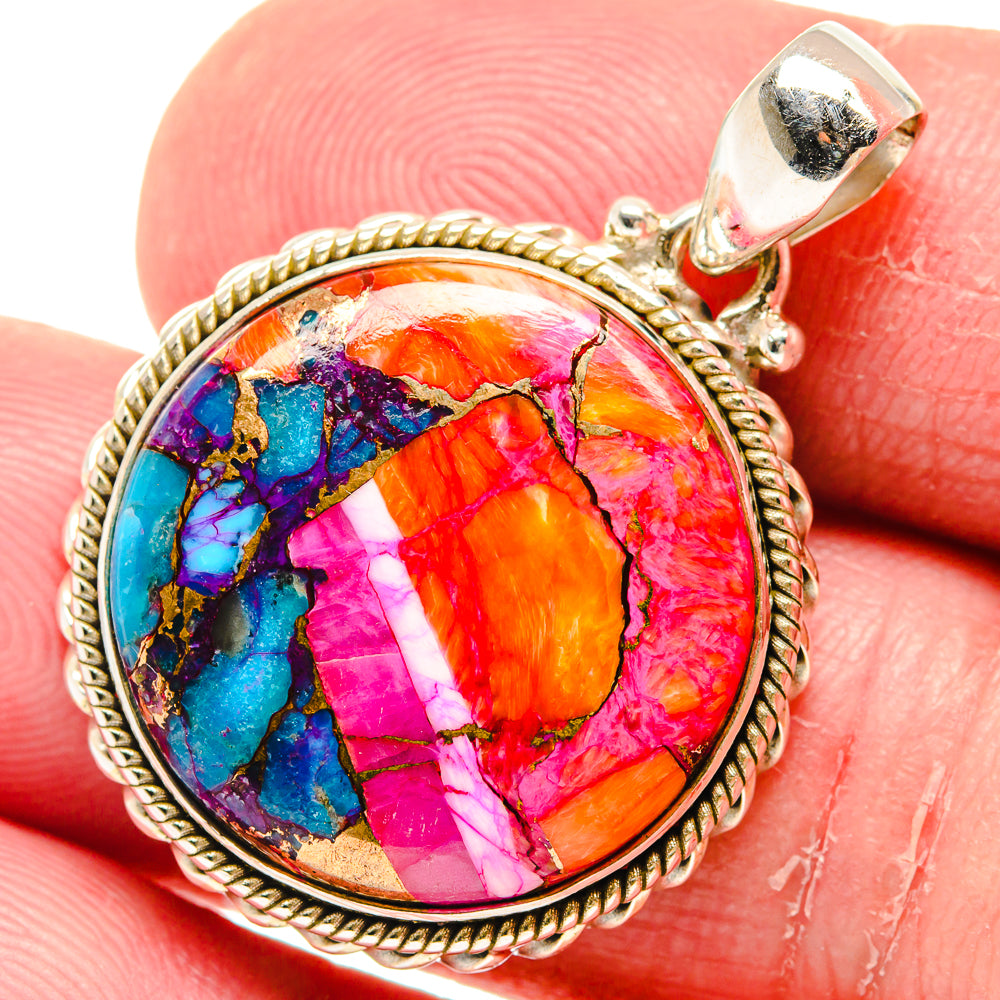 Kingman Pink Dahlia Turquoise Pendants handcrafted by Anasilvercos - PD20276