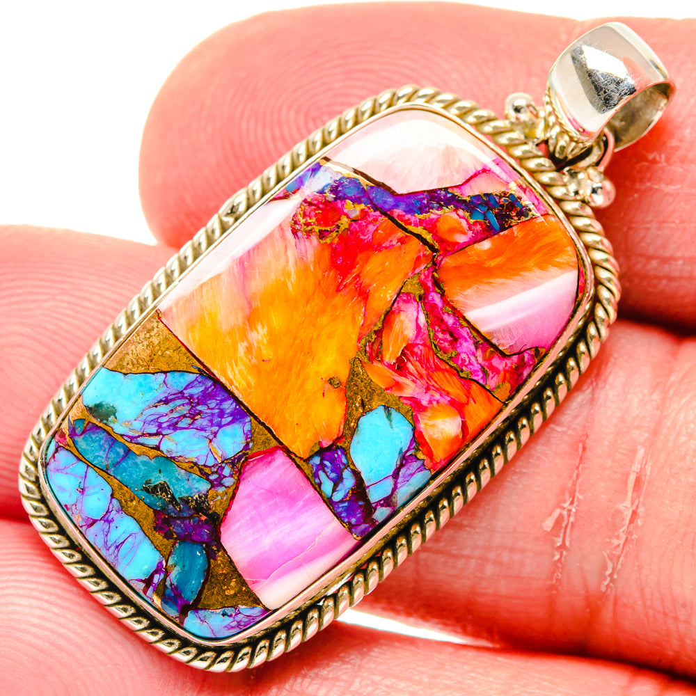 Kingman Pink Dahlia Turquoise Pendants handcrafted by Anasilvercos - PD20278